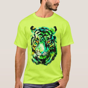 Grönt Tiger T-Shirt - Grönt Tiger Ansikte Teckning