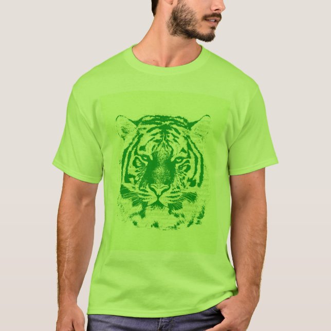 Grönt tigeransikte tee shirt (Framsida)