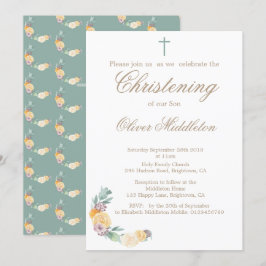 Grönt till Christening eller Baptism-Blommigt Inbjudningar