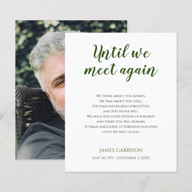 Grönt Tills Vi Möts Igen Minnesdikt med Foto (Fram/baksida)