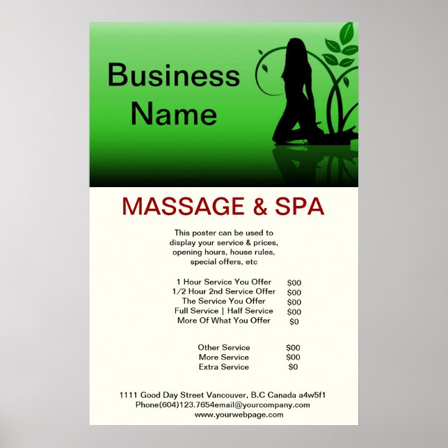 Grönt tjej Spa Massage Beauty Salon Poster (Framsidan)