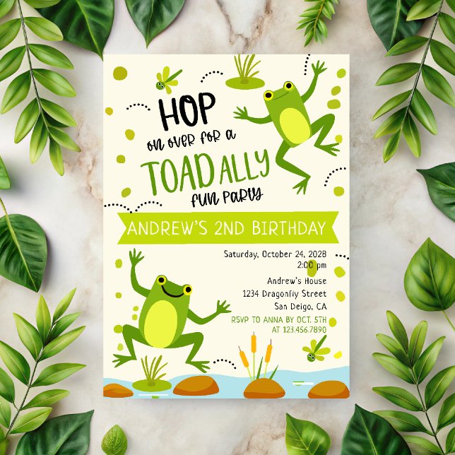 Grönt TOADally Roligt Frog Barns födelsedag Party Inbjudningar (Skapare uppladdad)