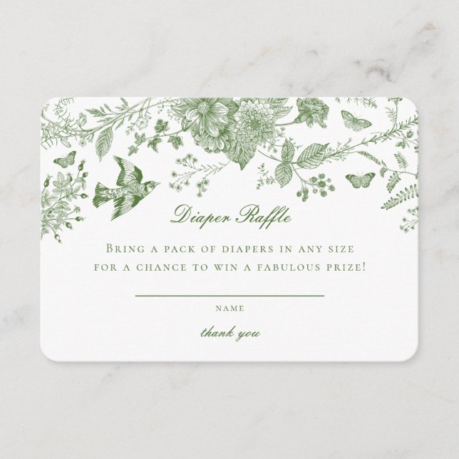 Grönt Toile Blommigt Diaper Raffle-inbjudan Infoga Tilläggskort (Framsida)
