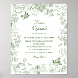 Grönt Toile Blommigt Time Capsule Baby Birthday Ga Poster