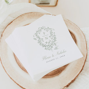 Grönt Toile Bröllop Papper Napkins Chinoiserie Chi Pappersservett