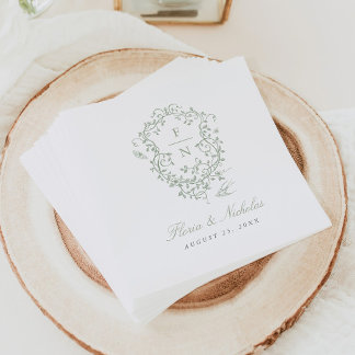 Grönt Toile Bröllop Papper Napkins Chinoiserie Chi Pappersservett