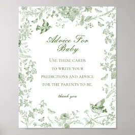 Grönt Toile de Jouy Advice for Baby Shower Game Poster