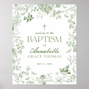Grönt Toile De Jouy Blommigt Baptism Välkomsttecke Poster
