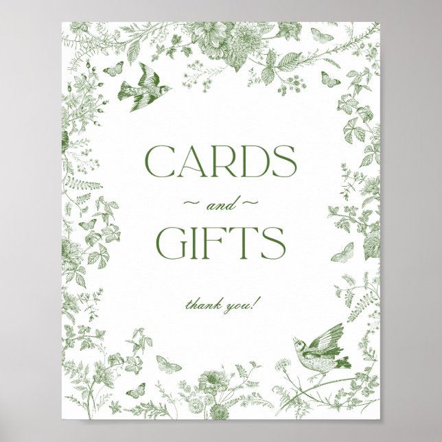 Grönt Toile De Jouy-Blommigt Cards and Gifts Sign Poster (Framsidan)