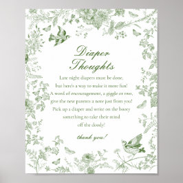 Grönt Toile de Jouy Diaper Thoughts Baby Shower Poster