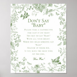 Grönt Toile De Jouy säger inte att babyskor spelar Poster