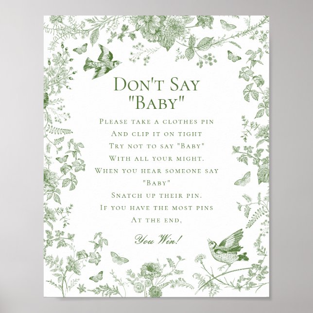 Grönt Toile De Jouy säger inte att babyskor spelar Poster (Framsidan)