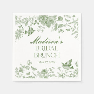 Grönt Toile De Jouy Vintage Blommig Bröllop Brunch Pappersservett