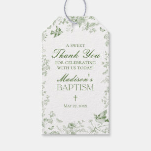 Grönt Toile De Jouy Vintage Blommiga Dopgåvor Presentetikett