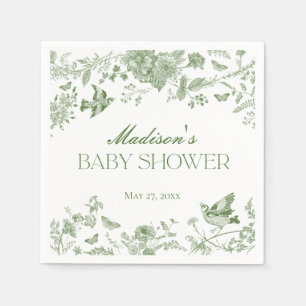 Grönt Toile De Jouy Vintage Blommigt Baby Shower Pappersservett