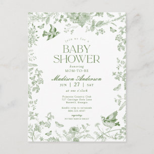 Grönt Toile De Jouy Vintage Blommigt Baby Shower Vykort