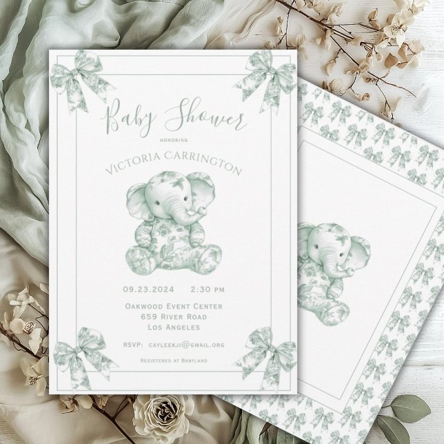Grönt Toile Elephant Baby Shower Inbjudningar (Skapare uppladdad)