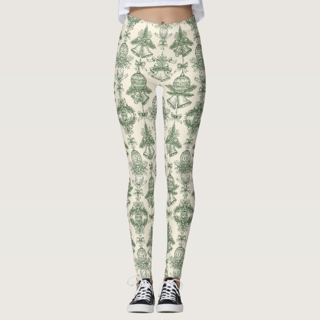 Grönt Toile Julklockor & Prydnader Mönster Leggings (Framsida)