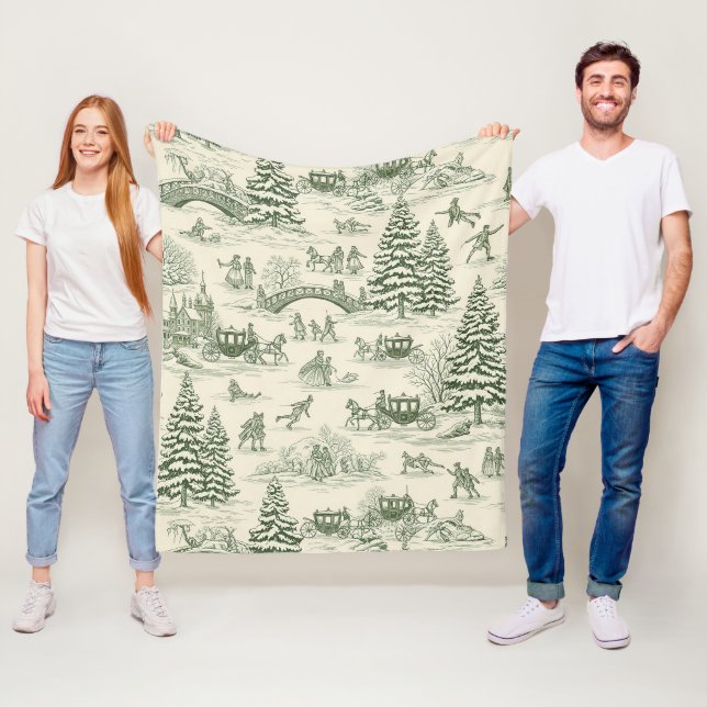 Grönt Toile Julschaktsmönster (3) Fleecefilt (På plats)