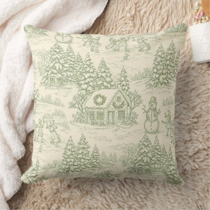 Grönt Toile Vintage Julby Pattern (5) Kudde