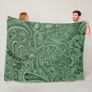 Grönt Tones Blommigt Paisley Mönster Fleecefilt