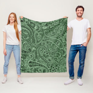 Grönt Tones Blommigt Paisley Mönster Fleecefilt