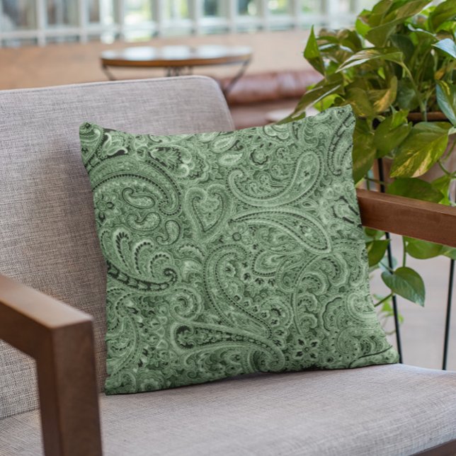Grönt Tones Blommigt Paisley Mönster Kudde (Skapare uppladdad)