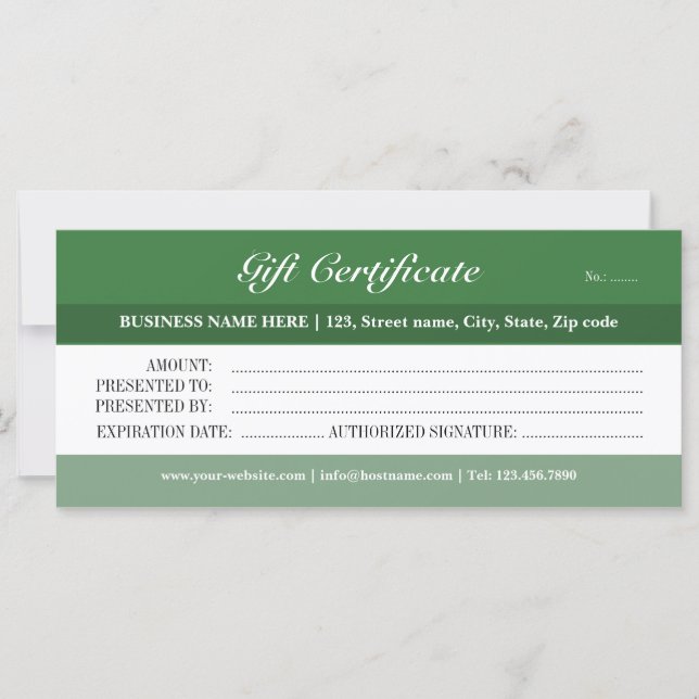 Grönt Tones Gift-certifikat (Framsida)