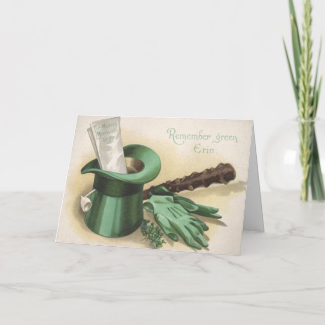 Grönt Top hat Handskar Shillelagh Clay Pipe Shamro Kort (Framsida)