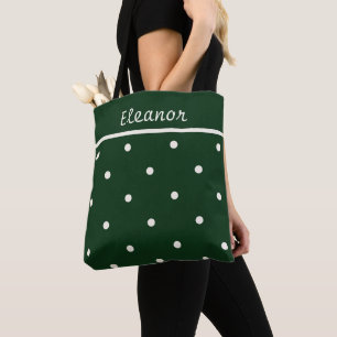 Grönt Tote med Cream Dots - Perfekt för Helgdagar Tygkasse