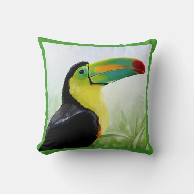 Grönt Toucan (färgfull Tropical Bird Black Gult ) Kudde (Framsida)