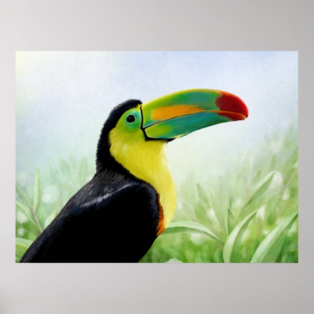 Grönt Toucan (färgfull Tropical Bird Black Gult ) Poster (Framsidan)