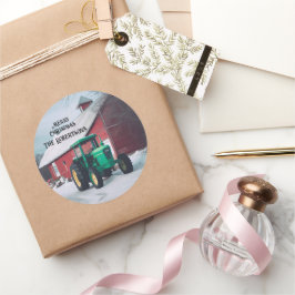 Grönt Tractor and Red Barn Runt Klistermärke