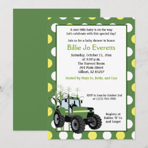 Grönt Tractor Baby Shower 5x7-inbjudan Inbjudningar