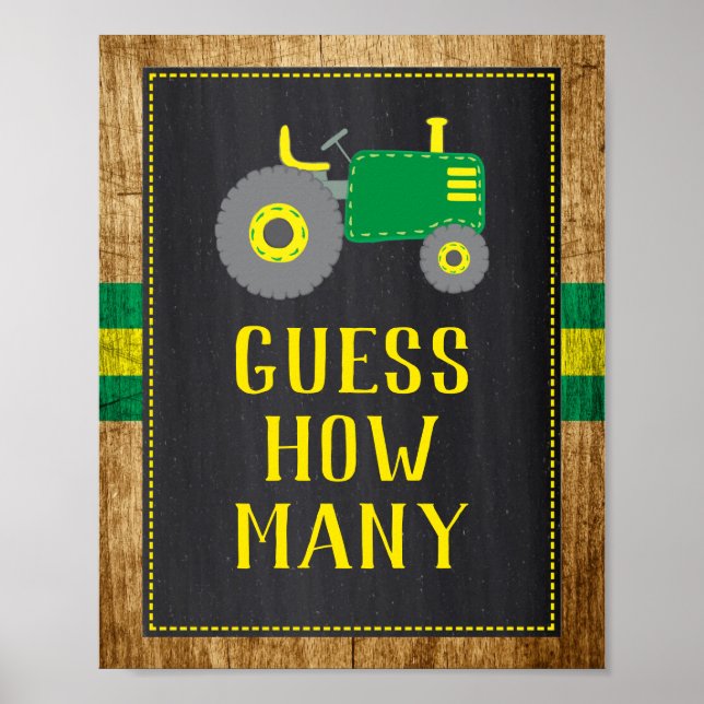 Grönt Tractor Baby Shower gissar hur många speltec Poster (Framsidan)