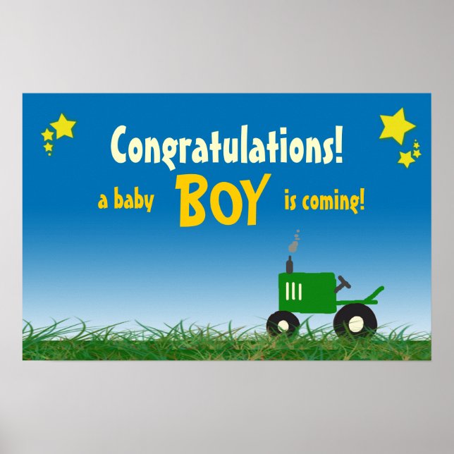 Grönt Tractor Baby Shower Poster: Boy Poster (Framsidan)