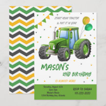 Grönt Tractor Balloon Birthday-inbjudan
