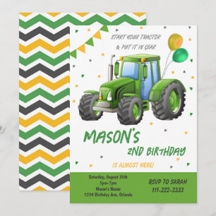 Grönt Tractor Balloon Birthday-inbjudan Inbjudningar