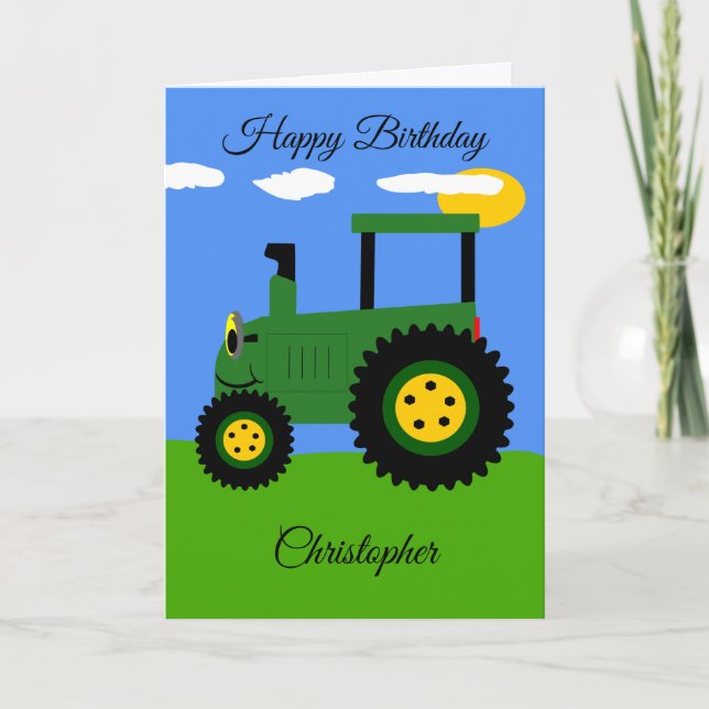 Grönt Tractor Birthday Card Kort (Framsida)