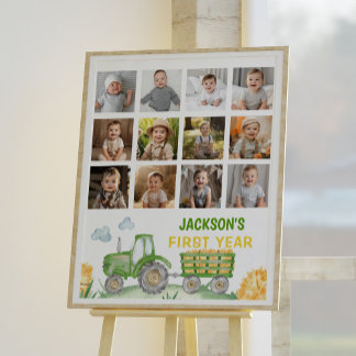 Grönt Tractor Birthday Photo Milestone Sign Poster