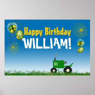 Grönt Tractor Birthday Poster