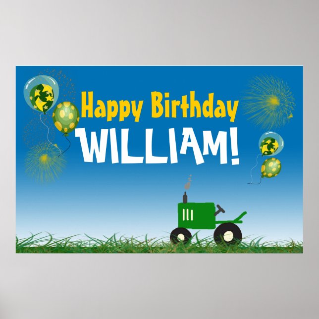 Grönt Tractor Birthday Poster (Framsidan)