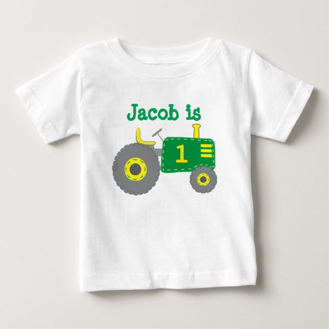 Grönt Tractor Birthday T Shirt (Framsida)