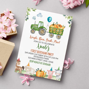 Grönt Tractor Boskap Birthday Call Inbjudningar