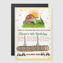 Grönt Tractor | Boys Thned Födelsedagsfest Magnetisk Inbjudningskort