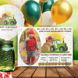Grönt Tractor 🚜 Farm Barn Birthday Photo Inbjudningar