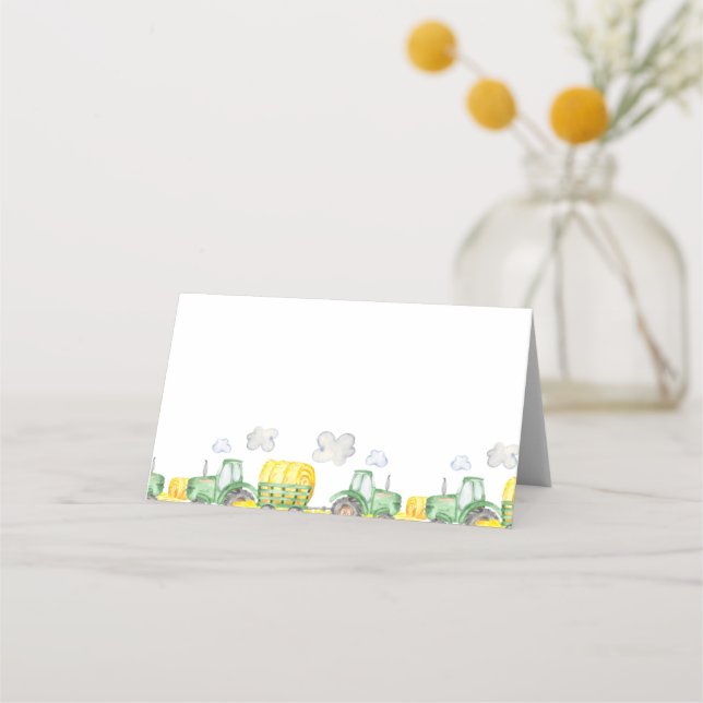 Grönt Tractor Farm Birthday Food Cards Placeringskort (Framsida)