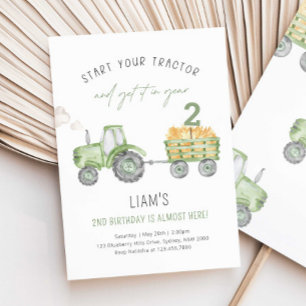 Grönt Tractor Farm Birthday i Party Inbjudningar