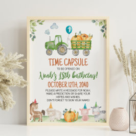 Grönt Tractor Farm Birthday Time Capsule-tecken Poster