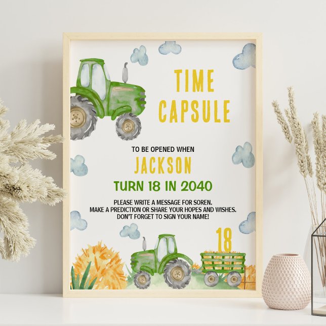 Grönt Tractor Farm Birthday Time Capsule-tecken Poster (Skapare uppladdad)